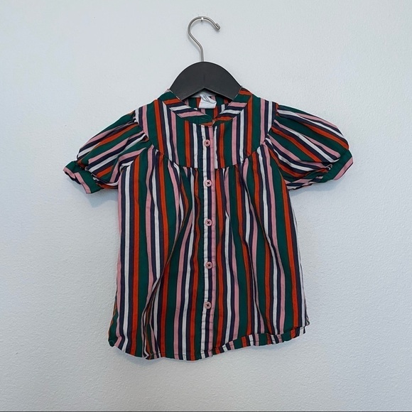 Stem striped puff sleeve button front infant dress sz.12 months - Picture 1 of 4